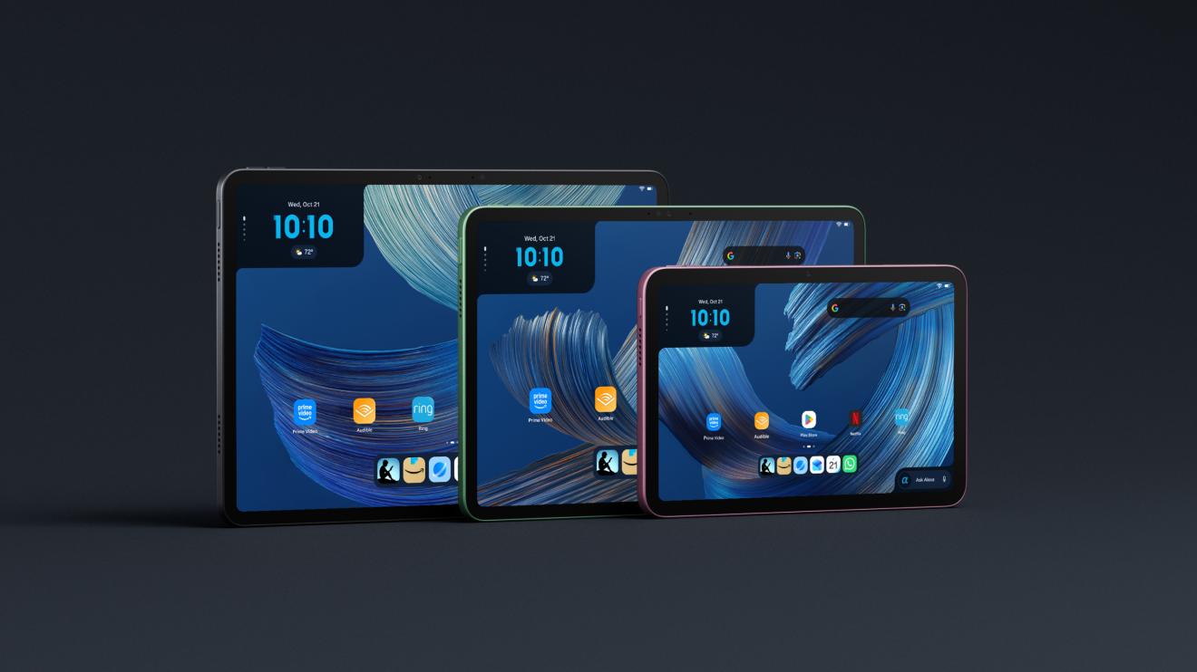 Amazon Alexa Tablets in three sizes: 12 inches, 11 inches, 8 inches.